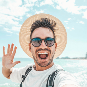 handsome young man taking selfie at beach summer v 2023 11 27 05 32 22 utc 1